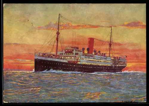 Künstler-AK Robert Schmidt: Nordd. Lloyd, Passagierschiff Lützow