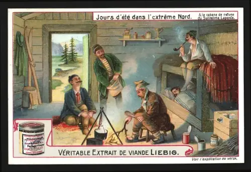 Sammelbild Liebig, Jours d`été dans l`extrême Nord, A la cabane de refuge du Sulitelma, Laponie