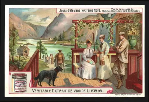 Sammelbild Liebig, Jours d`été dans l`extrême Nord, Vue de la terrasse de l`Hôtel Romsdal