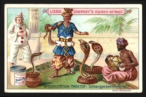Sammelbild Liebig, Specialitäten-Theater, Schlangenbeschwörer