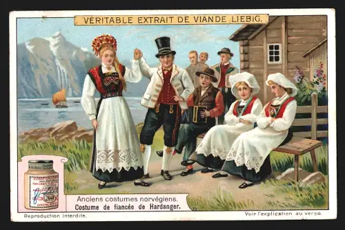 Sammelbild Liebig, Anciens costumes norvégiens, Costume de fiancée de Hardanger