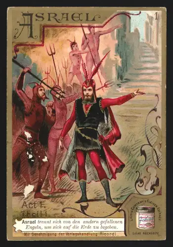 Sammelbild Liebig, Asrael, Act 1, Teil 1, Asrael trennt sich von den andern gefallenen Engeln