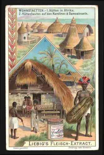 Sammelbild Liebig, Wohnstätten, Hüttenbauten auf den Karolinen und Samoainseln