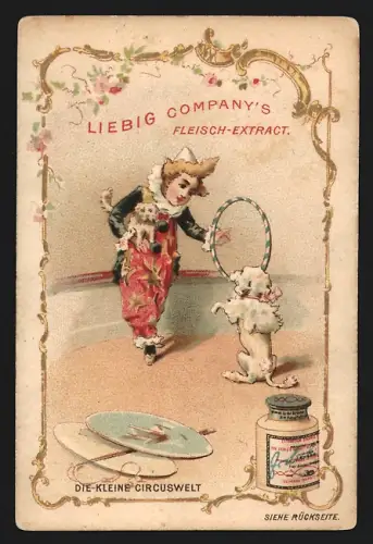 Sammelbild Liebig, Die kleine Circuswelt, Kind dressiert einen Hund