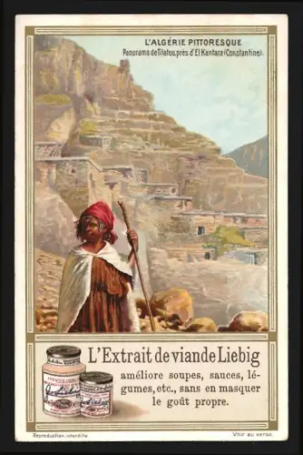 Sammelbild Liebig, L`Algérie Pittoresque, Panorama de Tilatou près d`El Kantara, Constantine