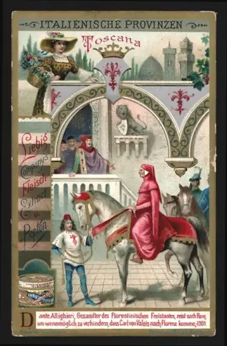 Sammelbild Liebig, Italienische Provinzen, Toscana, Dante Alighieri reist nach Rom
