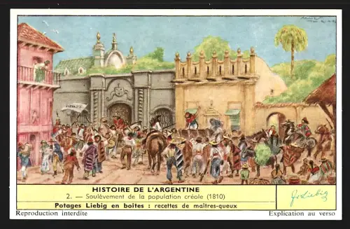 6 Sammelbilder Liebig, Serie Nr. 1717: Histoire de l`Argentine, Juan Diaz de Solis, un élevage moderne