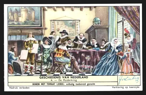 6 Sammelbilder Liebig, Serie Nr. 1657: Geschiedenis van Nederland, Willem III bij de Waterlinie, Willem te Scheveningen