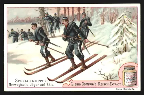 6 Sammelbilder Liebig, Serie Nr. 510: Spezialtruppen, Elephanten-Batterie Ostindien, Deutsche Luftschiffer-Abteilung