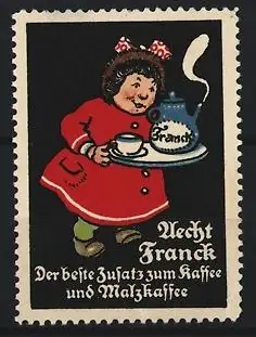 Reklamemarke Aecht Franck, Kaffee, Frau mit Kaffeekanne