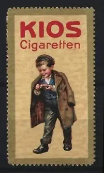 Reklamemarke KIOS Cigaretten, Junge mit Zigarette