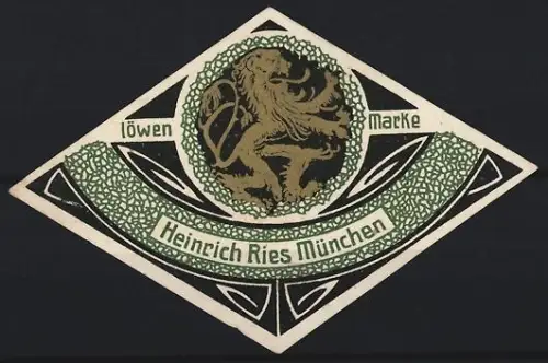 Reklamemarke München, Heinrich Ries, Kaffee, Löwe im Wappen