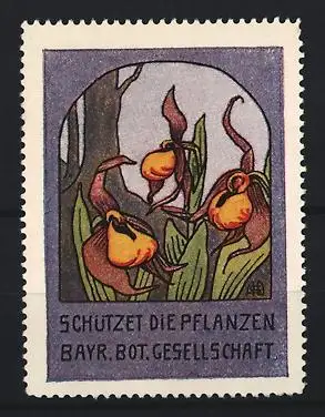 Reklamemarke Bayern, Bayerische botanische Gesellschaft, Frauenschuh-Orchideen