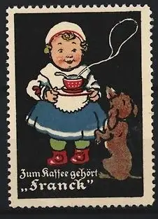 Reklamemarke Aecht Franck, Kaffee, Kind mit Hund