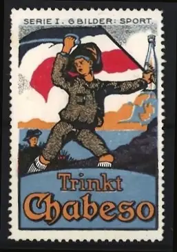 Reklamemarke Chabeso, Limonade, Junge mit Flagge und Flasche