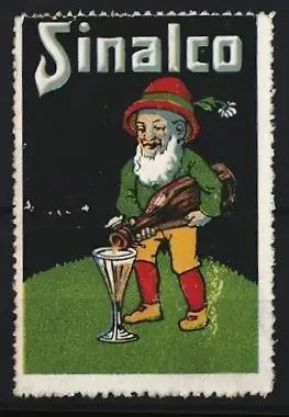 Reklamemarke Sinalco, Limonade, Zwerg mit Flasche und Glas