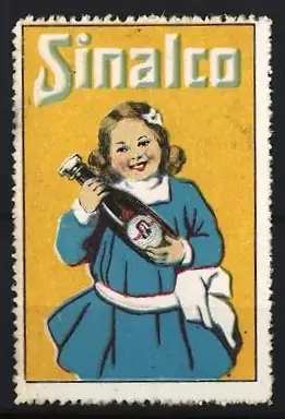 Reklamemarke Sinalco, Limonade, Glückliches Kind mit Flasche, Mädchen in Blau