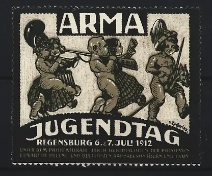 Reklamemarke Regensburg, Jugendtag 1912, tanzende Figuren