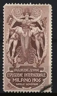 Reklamemarke Mailand, Esposizione Internazionale 1906, Allegorische Figur mit Löwen
