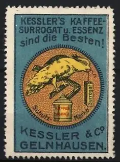 Reklamemarke Gelnhausen, Kessler & Co., Kaffee-Surrogat, Vogel mit Paket