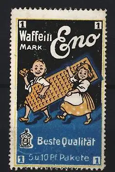 Reklamemarke Eno, Waffeln, Kinder mit Waffel