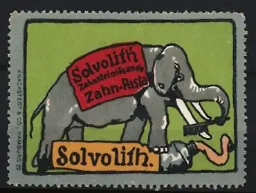Reklamemarke Solvolith, Zahnpasta, Elefant mit Zahnbürste