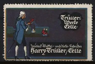 Reklamemarke Celle, Harry Trüller, Waffelfabrik, Mann mit Waffel