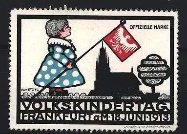 Reklamemarke Frankfurt, Volkskindertag 1913, Kind mit Fahne