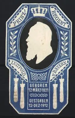 Reklamemarke Bayern, Prinzregent Luitpold mit Lebensdaten, Silhouette mit Krone