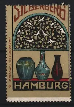 Reklamemarke Hamburg, Silberberg, Kaufhaus, Keramikkunst und Blumenornament