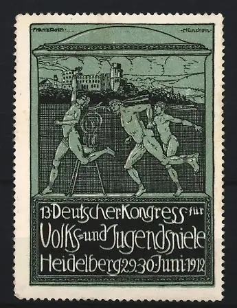 Reklamemarke Heidelberg, 13. Deutscher Kongress für Volks- und Jugendspiele 1912, antike Athleten