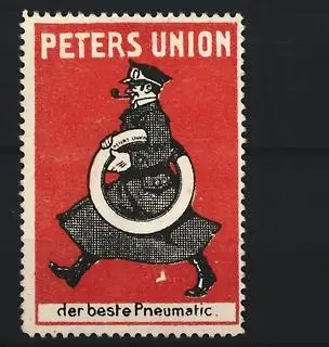 Reklamemarke Peters Union, Reifen, Mann mit Reifen