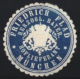 Reklamemarke München, Friedrich Flad, Hoflieferant, Wappen