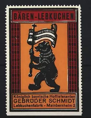 Reklamemarke Mainbernheim, Gebrüder Schmidt, Bären-Lebkuchen, Bär mit Fahne