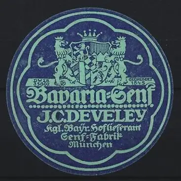 Reklamemarke München, J.C. Develey, Bavaria-Senf, Bayerisches Wappen