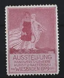 Reklamemarke Wiesbaden, Ausstellung Handwerk u. Gewerbe 1909, Figurenpaar