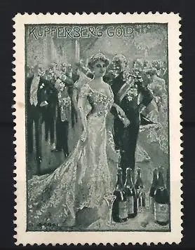 Reklamemarke Kupferberg Gold, Sekt, Ballgesellschaft mit Champagnerflaschen