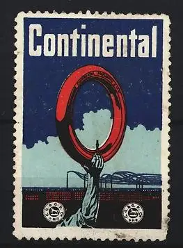Reklamemarke Continental, Reifen, Roter Reifen und Hand