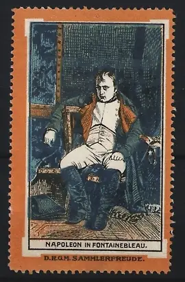Reklamemarke Fontainebleau, Napoleon in Fontainebleau, Napoleon auf Stuhl