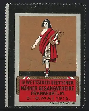 Reklamemarke Frankfurt a. M., IV. Wettstreit Deutscher Männer-Gesangvereine 1913, Musiker mit Lyra
