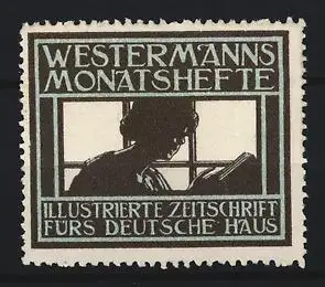 Reklamemarke Westermanns, Monatshefte, lesende Frau am Fenster