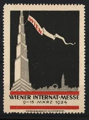 Reklamemarke Wien, Wiener Internationale Messe März 1924, Turm mit Fahne