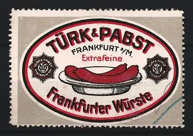 Reklamemarke Frankfurt am Main, Türk & Pabst, Frankfurter Würste auf Teller