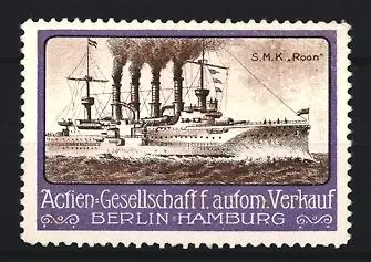 Reklamemarke Hamburg, Aktien-Gesellschaft f. autom. Verkauf, Kreuzer d. Kaiserlichen Marine Roon