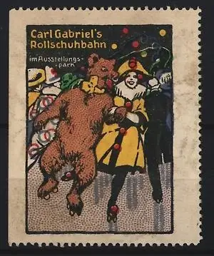Reklamemarke München, Carl Gabriel`s Rollschuhbahn im Ausstellungspark, Bär auf Rollschuhen