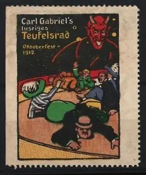 Reklamemarke München, Oktoberfest, Carl Gabriel`s lustiges Teufelsrad 1912, Teufelssymbol