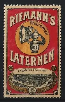 Reklamemarke Riemann`s Laternen, Laterne Phänomen, Grand Prix imn Brüssel 1910