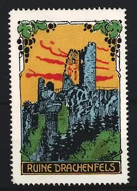 Reklamemarke Drachenfels, Ruine Drachenfels, Burg auf Felsen