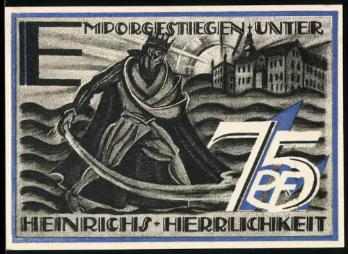 Notgeld Gera 1921, 75 Pf, Heinrich in Fluten vor Gebäude