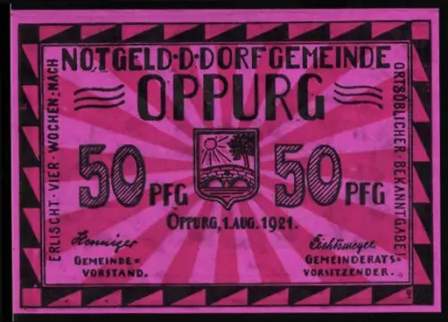 Notgeld Oppurg 1921, 50 Pfennig, Wappen und Darstellung des Türkenhofs